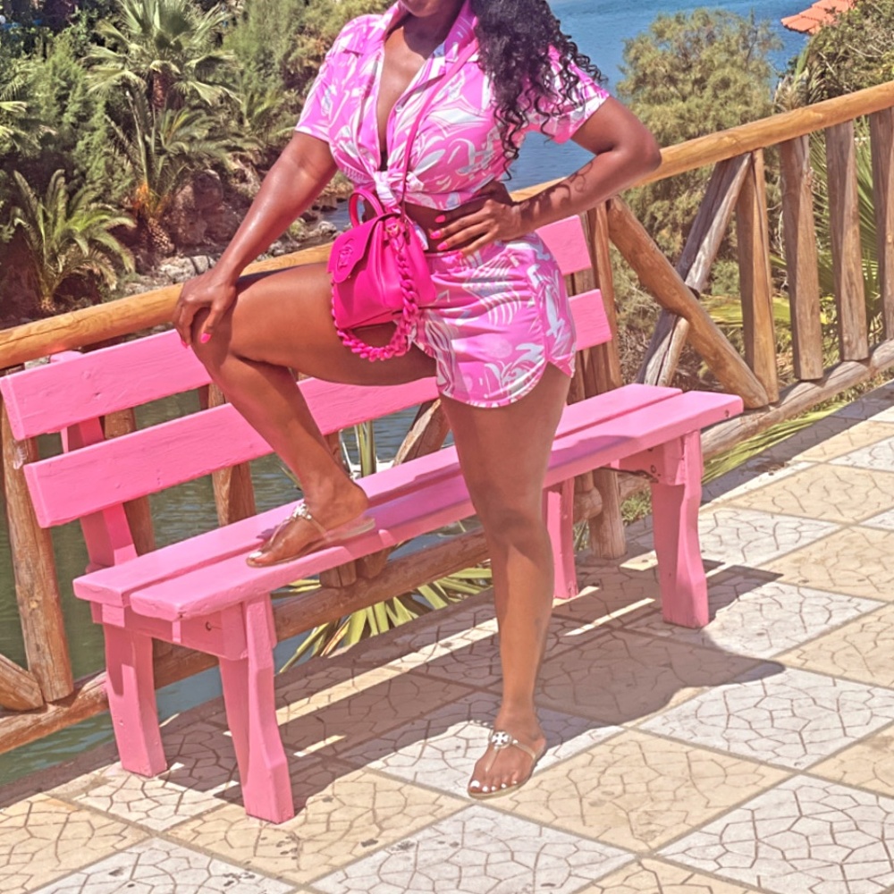 2pc Pink Floral Short Set Size M
